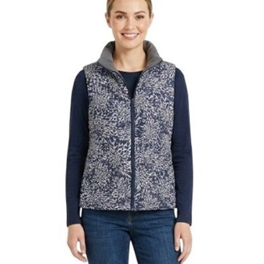 Lands' End Vest Women's Small Blue Floral Quilted Down Puffer Full Zip Casual